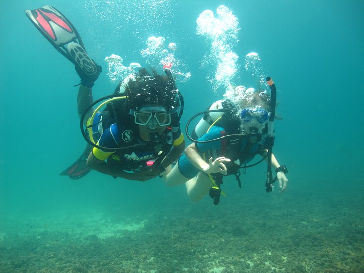 Two divers underwater