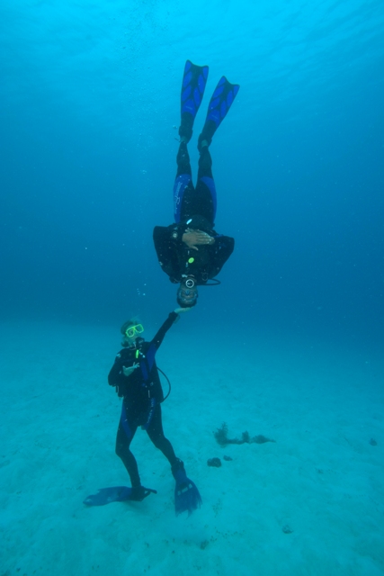 two divers having fun